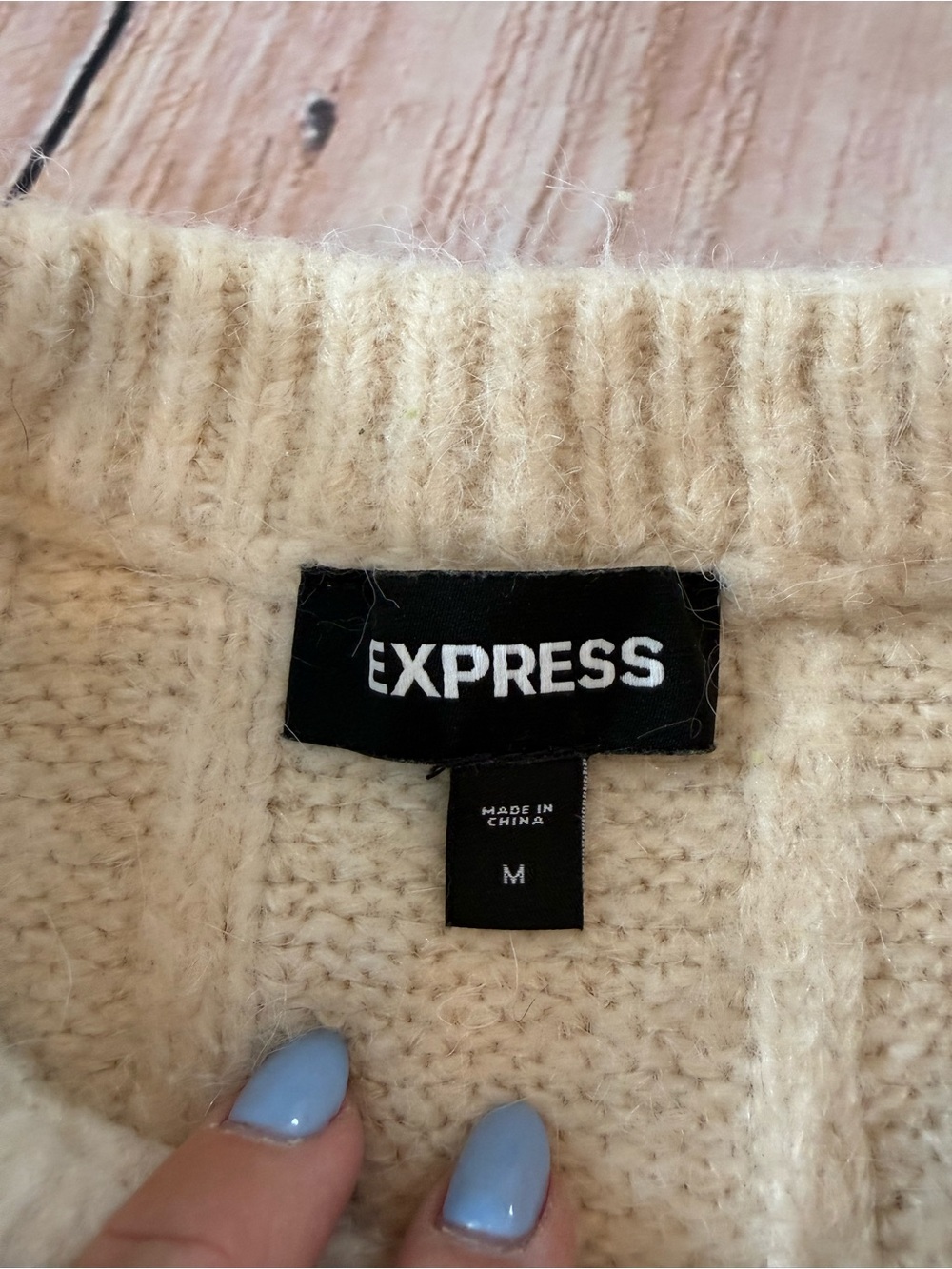 Express Sweater Women M Ivory Lace Cable Knit Long Sleeves Luxury timeless Cozy - Picture 5 of 7